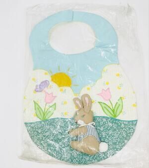 Kubla Crafts Baby Bib Appliqué Soft Sculpture Rabbit NEW Vintage 1989 NIP-NOS